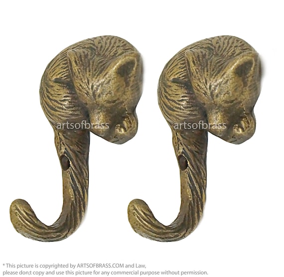 Lot of 2 pcs Vintage Sleeping Fox Forestry Solid Brass hook Antique Strong Wall Mount Coat Hat Hook U147