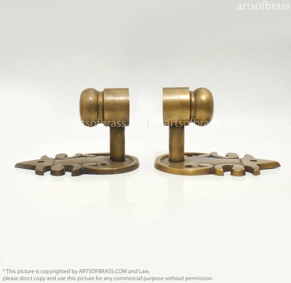 5.11" inches Pair Vintage Victorian Solid Brass Curtain Rods Classic Finials Final Holder