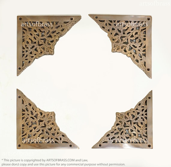 5.62" inches Vintage Decorative Antique Solid Brass Ornate Corner Table Box Protector Guard YSW-C