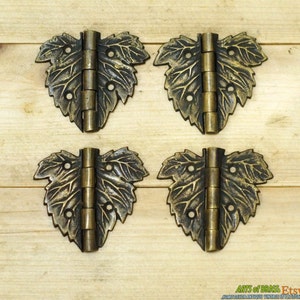 1.96" inches Lot of 4 pcs Vintage Fantasy Autumn LEAF Hinge / Hinges Antique Cabinet Door Solid Brass v108