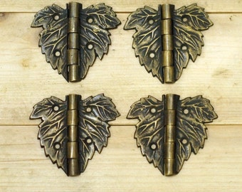 1.96" inches Lot of 4 pcs Vintage Fantasy Autumn LEAF Hinge / Hinges Antique Cabinet Door Solid Brass v108