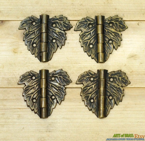1.96" inches Lot of 4 pcs Vintage Fantasy Autumn LEAF Hinge / Hinges Antique Cabinet Door Solid Brass v108