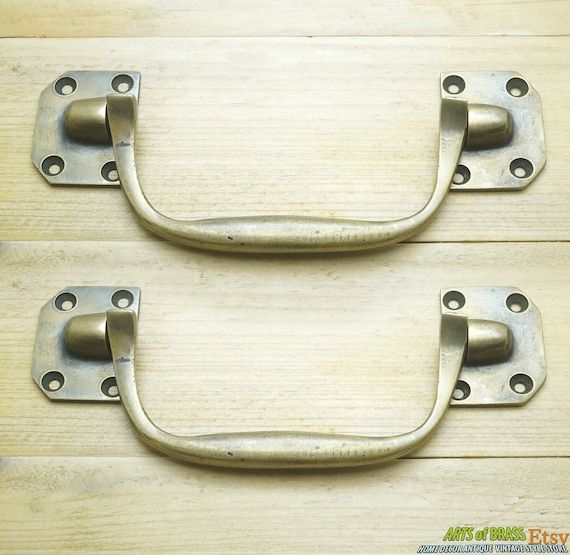 6.29" inches Lot of 2 pcs Vintage Big Retro Country Western Double Square Handle Solid Brass Antique Cabinet Drawer Door Handle Pulls B019