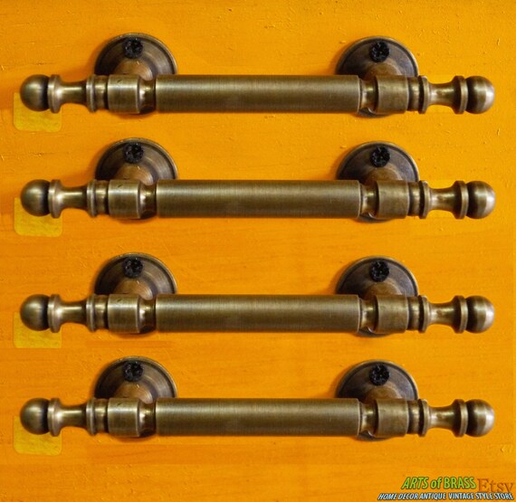 Lot of 4 pcs Vintage RETRO Handle Cabinet Door Antique BRASS KNOB Drawer Pulls