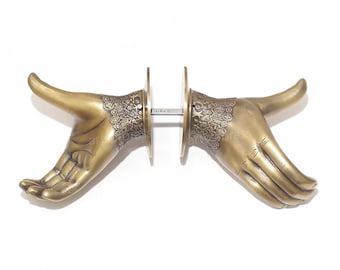 TURN-ABLE pair 7.08" inches Vintage Solid Brass Hand Shake Welcome Door lever Handle Main Gate Door Entry handle