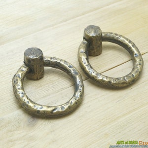 Lot of 2 pcs Vintage Ring in wrought Solid Brass Cabinet Door Brass Round KNOB Drawer Pulls P039