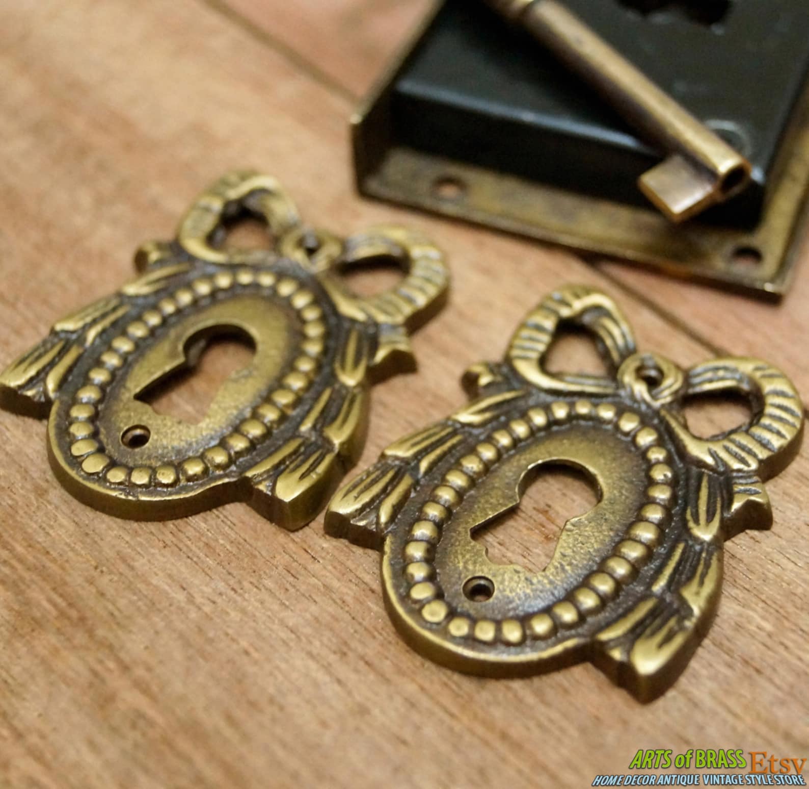 Set Antique Classic RIBBON Key Hole Plate With Vintage Brass Skeleton ...