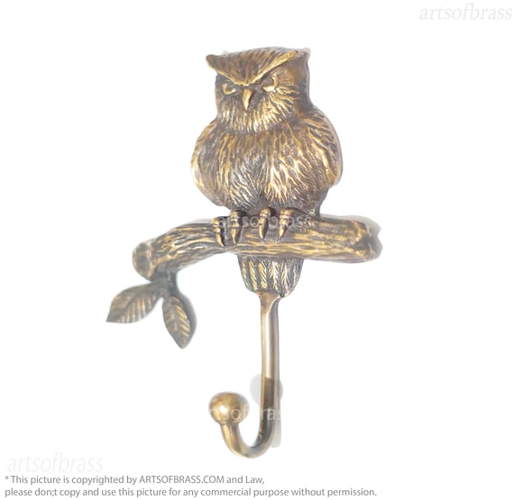 7.48" inches Vintage Brass Owl on the Tree Wall hook | Strong Owl Wall Mount Coat Hat Hooks Decor