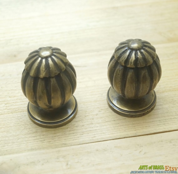 1.69" inches Lot of 2 pcs Vintage PUMPKIN Vegetables Solid Brass Kitchen Cabinet Door Brass Round KNOB Drawer Pulls