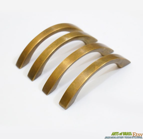3.22" inches of 4 pcs Vintage Retro Western Straight Line Plain Pull Knobs Solid Brass Antique Cabinet Drawer Handle Pulls C069