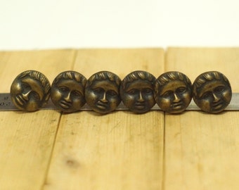 Lot of 6 pcs Vintage Solid Brass Traditional Woman Mature Mother Face Nail / Spike / Thumbtack / Hob Decor
