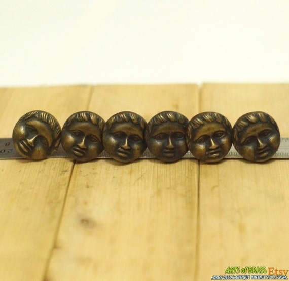 Lot of 6 pcs Vintage Solid Brass Traditional Woman Mature Mother Face Nail / Spike / Thumbtack / Hob Decor