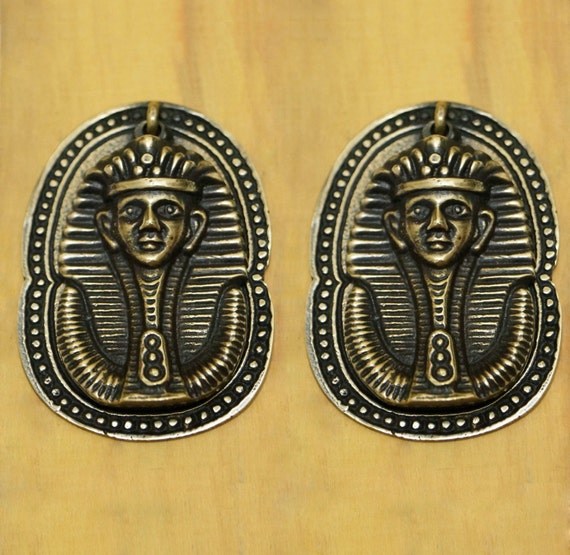 Lot of 2 pcs Vintage KING TUT PHARAOH Egyptian Antique Solid Brass Cabinet Door Pull Knobs