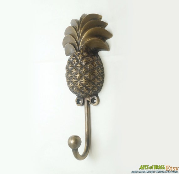 7.59" inches Vintage Tropics PINEAPPLE Fruits HOOK Hanger Wall Mount Strong Hook Antique Solid Brass Wall Coat Hat Hook U098