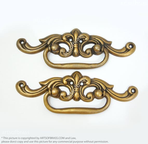 6.45" inches Vintage Victorian Style Crown Brass Bail Pulls Antique Drawer Handles A026