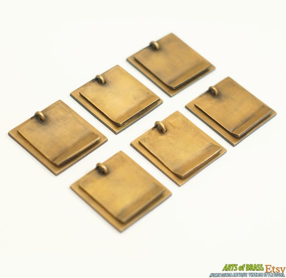 1.45" inches Lot vintage Retro Square Plain Plate Solid Brass Cabinet Door handle KNOB Drawer Pulls G40