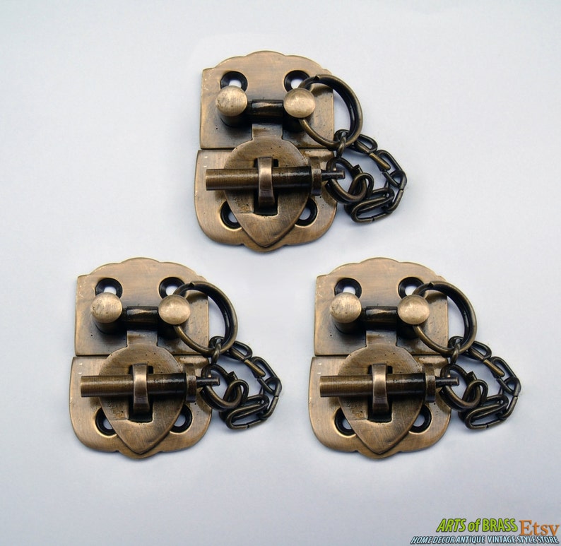 Lot of 3 pcs Solid Brass Vintage Handle Locking BOX LATCH Treasury Box