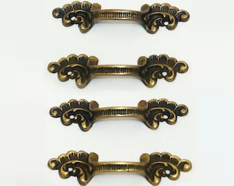 Lot de 4 poignées de porte de tiroir d'armoire vintage Nuages de ciel en laiton massif antique L007/L008