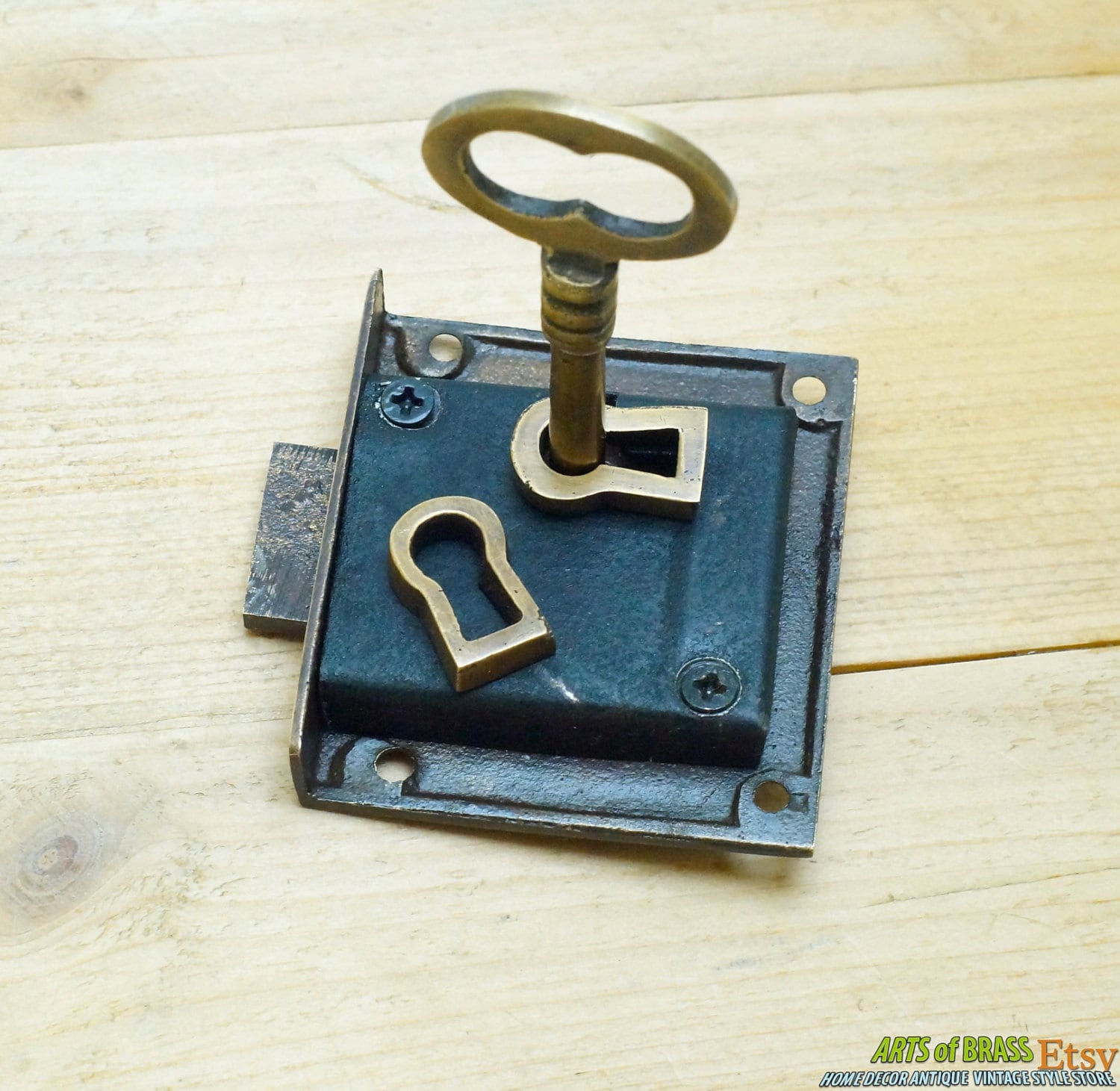 Set vintage skeleton key lock with escutcheon key hole plate etsy