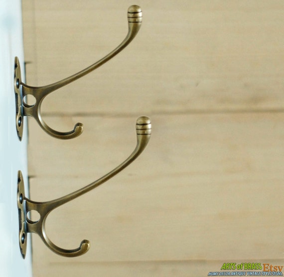 4.52" Set of 2 pcs Victorian Style Antique Vintage Solid Brass Hat Coat Strong Wall HOOK U011