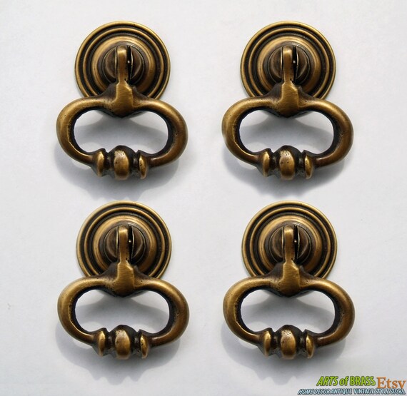 Lot of 4 pcs Vintage Brass knob VICTORIAN EARRING Round Antique Cabinet Brass KNOB Drawer Pulls