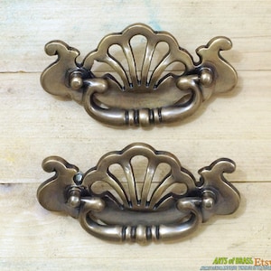 4.80&quot; Lot of 2 pcs Vintage VICTORIAN Crown Antique Solid Brass Cabinet Drawer Door Handle Pulls