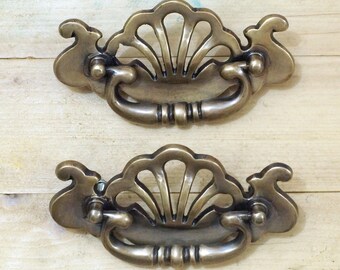4.80" Lot of 2 pcs Vintage VICTORIAN Crown Antique Solid Brass Cabinet Drawer Door Handle Pulls
