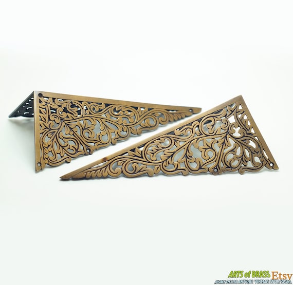 3.62" inches 2 pcs Big Vintage Victorian Flower Swirl Carved Table Box Cabinet Trunk Corner Protector Solid Brass Corner Protector T076