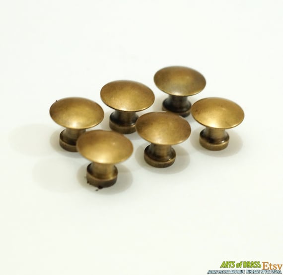 Lot of 6 pcs Vintage thumbtack tacks Round Knobs Handle Solid Brass Cabinet Knob Pull Handle N226