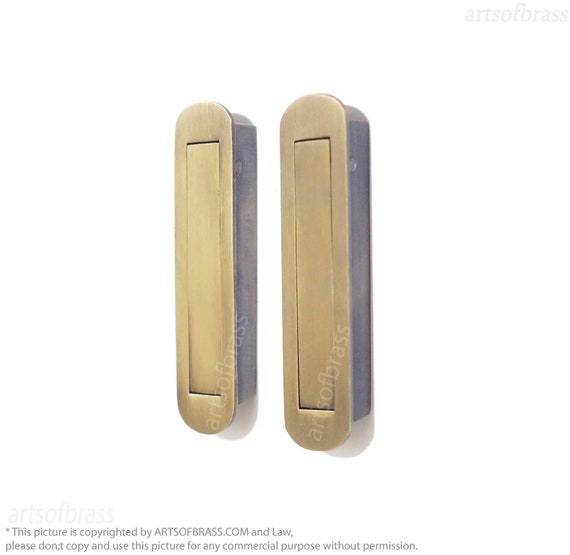 4" inches lot of 2 Solid Brass Retro Pocket Door Hidden Pull - Vintage Pop-out Pulls Handle