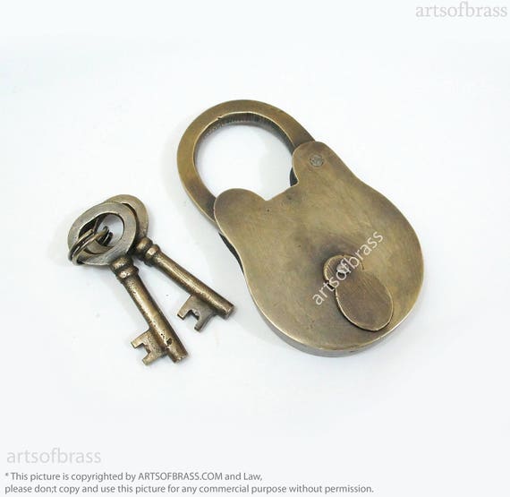 3.85" inches Vintage Classic Deco Solid Brass PADLOCK with SKELETON Keys Working Padlock