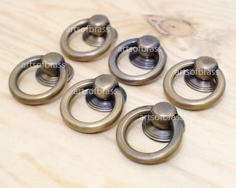 1.50" inches Vintage Retro Western Solid Brass Antique ROUND Ring Pulls Cabinet Drawer Dresser Furniture Knob Pulls P129