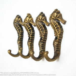 3.15&quot; inches Vintage Retro SEAHORSE Solid Brass wall hooks antique coat hat hooks U148