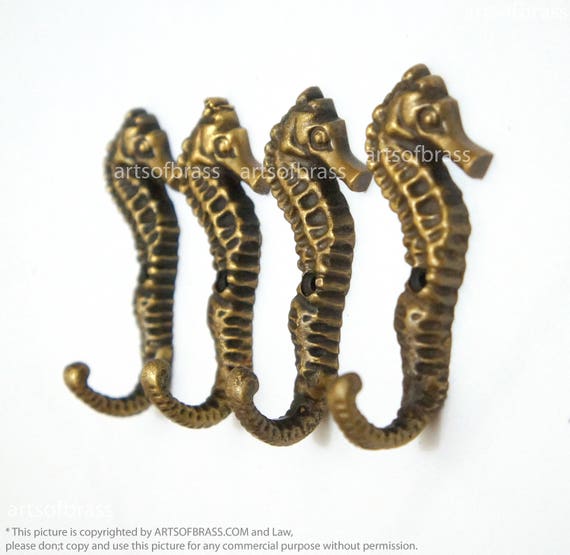 3.15" inches Vintage Retro SEAHORSE Solid Brass wall hooks antique coat hat hooks U148