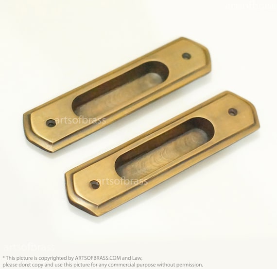 6.02" inches Lot of 2 pcs Vintage Solid Brass Baldwin FLUSH Pull Sliding Pocket Door Solid Brass Knob Drawer Pulls