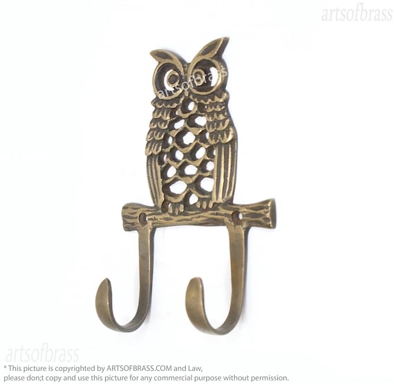 5.70" inches Lot of 2 pcs Vintage Barn Owl Solid Brass Double Wall hook Antique Strong Wall Mount Coat Hat Hook
