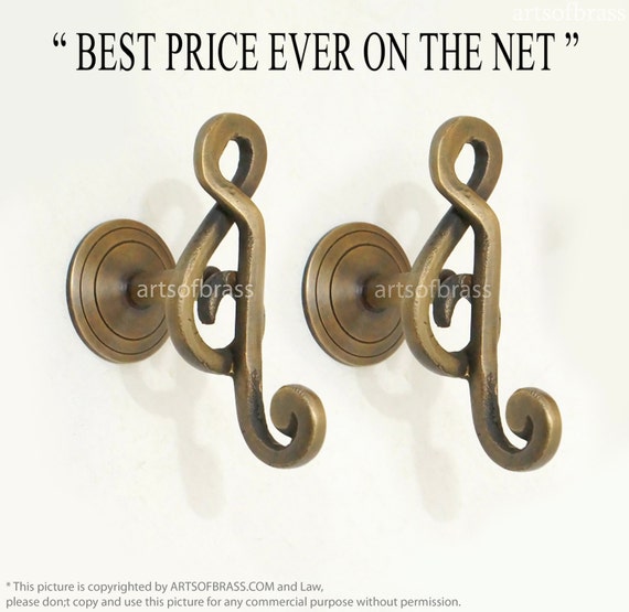 Lot of 2 pcs Vintage Solid Brass Treble Clef Music Knob Drawer Pulls, Cabinet Pull Handles, Dresser Knobs