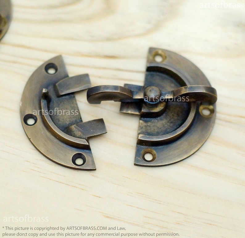 2.41" inches Vintage Retro Round Safe BOX DOOR LATCH Antique Solid Brass Latch Lock image 3