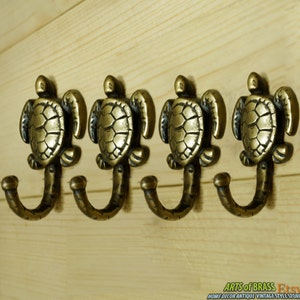 Lot of 4 pcs Solid Brass Antique Vintage TURTLE Hat Coat Wall Mount HOOK