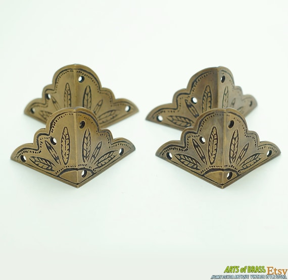 2.63" inches lot of 4 pcs Victorian Engraved Table Box Cabinet Trunk Corner Protector Solid Brass Corner Protector T028