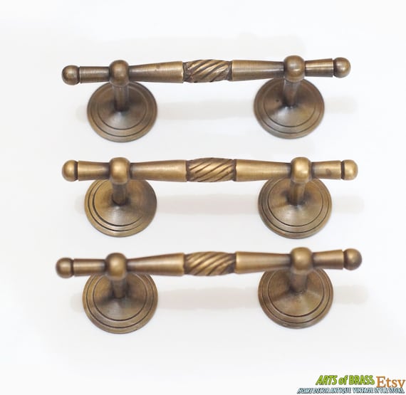 4.33" inches Lot of 3 pcs Vintage Retro Classic Solid Bar Type Handle Solid Brass Cabinet Knob Pull Handle C006