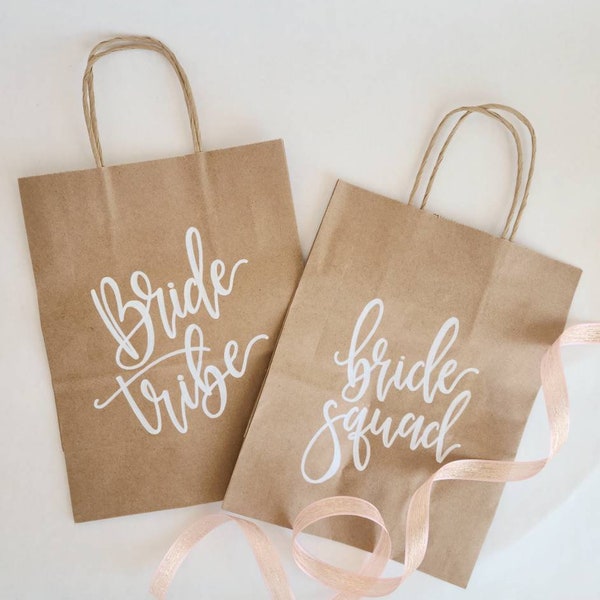 Bridesmaid Gift Bag | Bachelorette Party Favor - Bride Tribe Gift Bag - Bride Squad Gift Bag - Bridal Party Gift Bags - Calligraphy Bags