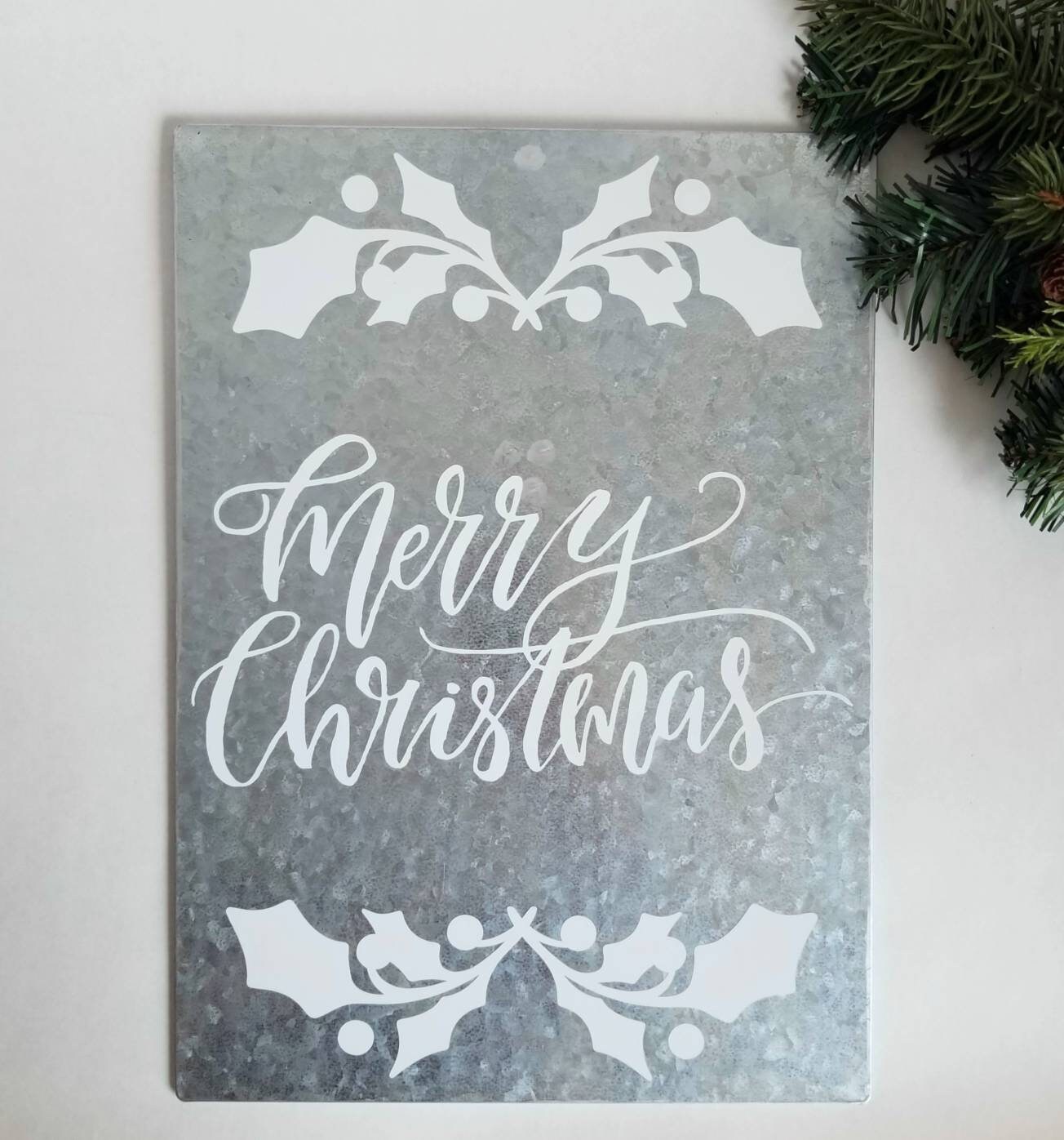 Merry Christmas Metal Sign Galvanized Metal Sign Farmhouse Etsy