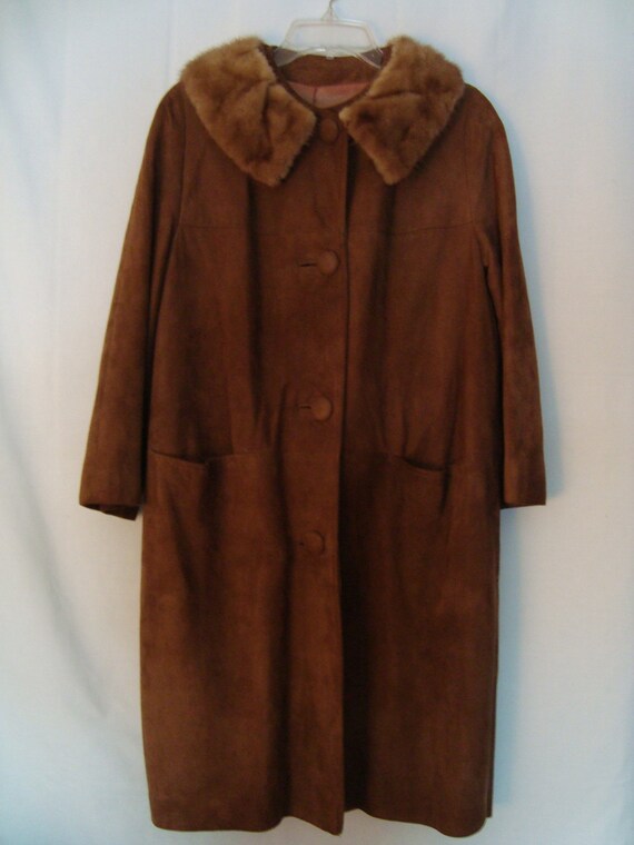 1960s Caramel Suede Mink Collar Coat
