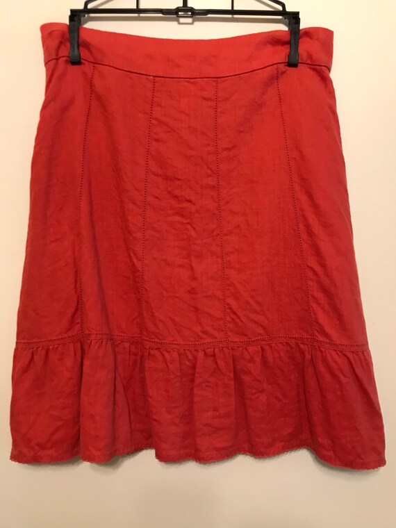 Ruffle Rust Linen Skirt - image 2