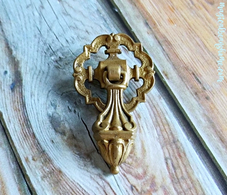 Gold Edwardian Pendant Pull Brass Drawer Pull Gold Teardrop Etsy