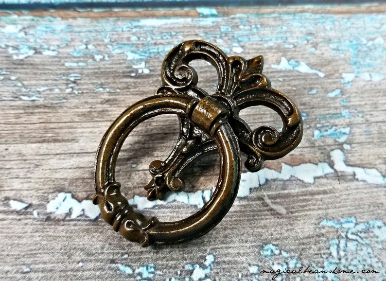 Vintage Keeler Ring Pull Brass Drawer Pull Brown Knocker Pull