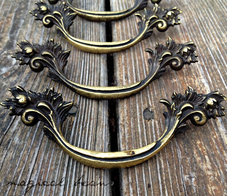 French Provincial Furniture Pulls Vintage Drawer Brass Image 0