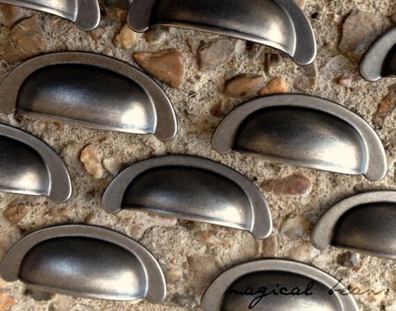 Weathered Nickel Apothecary Drawer Pulls Distressed Silver Bin Etsy