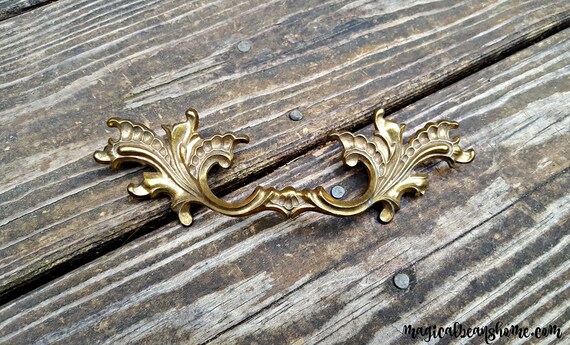 Vintage Brass Drawer Pulls French Provincial Dresser Pulls Etsy